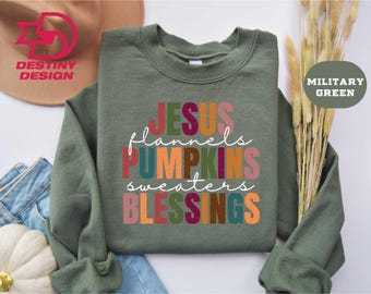Jesus Flannels Pumpkins Sweatshirt, Autumn, Faith, Jesus, Fall Season Sweatshirt, Autumn Hoodie, Thanksgiving Shirt, Christian Sweater