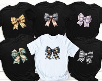Checkered Bow T-Shirt, Preppy Coquette Shirt, Coquette Bow Sweatshirt, Family Matching Coquette Sweater, Cute Ribbon Hoodie, Black Bow Shirt