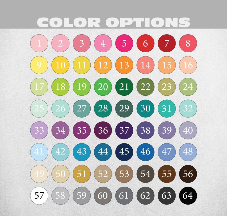 a grid of color options, with each option represented by a different color circle. The grid consists of 57 color options, arranged in a visually appealing and organized manner.