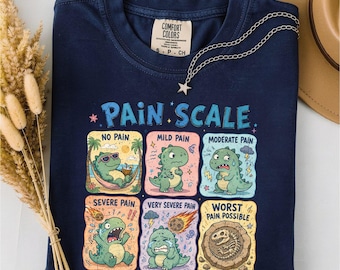 Pain Scale Shirt, Funny Dinosaur Healthcare Graphic Tee, Medical Humor Comfort Colors T-Shirt Gift for Nurses and Therapists