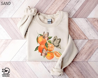 Orange Sweatshirt, Fruit Shirt, Citrus Foodie Aesthetic Tee, Boho Sweater, Pastel Orange T-Shirt, Gift for Her, Cute Fruit Sweater