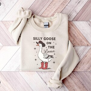 a sweater that says silly goose on the side