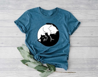 Black Cat Shirt, White Cat Shirt, Cute Kitty Tee, Kitten T-shirt, Gift for Cats Lover, Cat Mom Shirts, Cat Shirt Women, Cat Shirt Kids