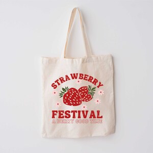 Bolso de mano con diseño de fresa, bolso de mano bonito, bolso de fresa, bolso de mano con diseño de planta, bolso de mercado, bolso de mano de lona, bolso de compras imagen 3