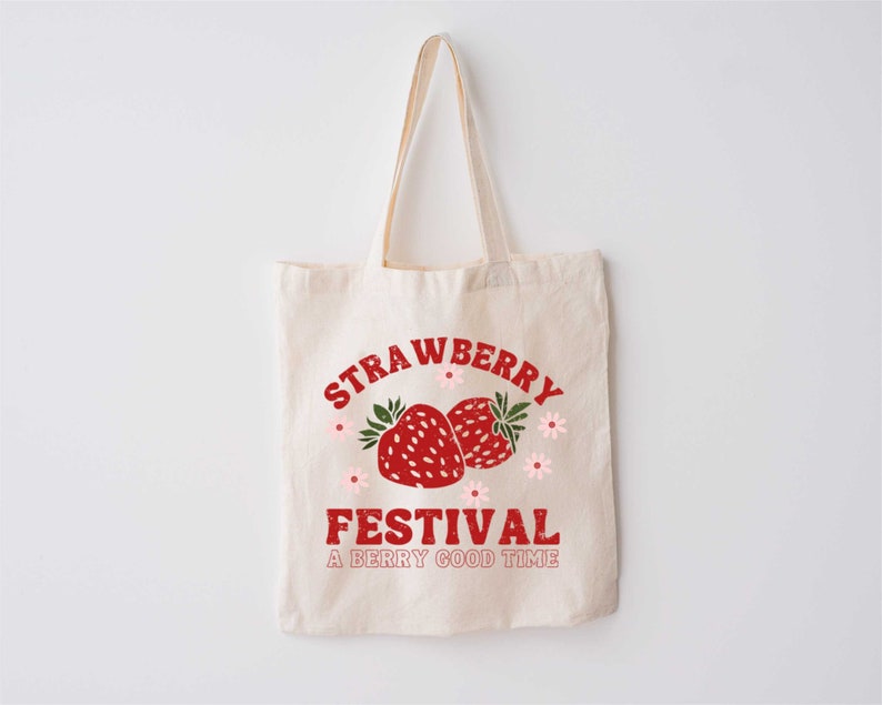 Bolso de mano con diseño de fresa, bolso de mano bonito, bolso de fresa, bolso de mano con diseño de planta, bolso de mercado, bolso de mano de lona, bolso de compras imagen 3