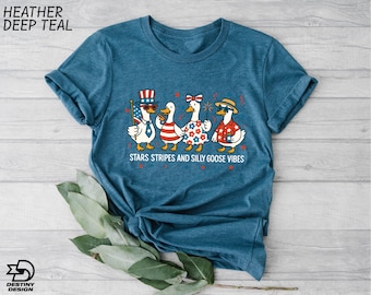 Stars Stripes and Silly Goose Vibes Shirt, 4th Of July T-Shirt, American Flag Sweatshirt, Patriotic Goose Sweater, Independence Day Tee