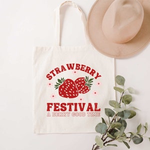 Bolso de mano con diseño de fresa, bolso de mano bonito, bolso de fresa, bolso de mano con diseño de planta, bolso de mercado, bolso de mano de lona, bolso de compras imagen 2
