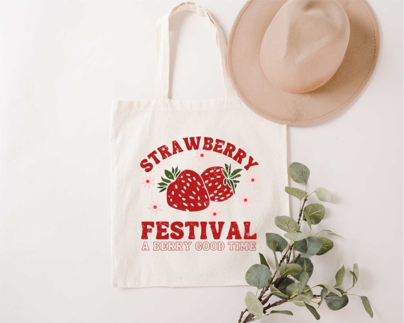 Bolso de mano con diseño de fresa, bolso de mano bonito, bolso de fresa, bolso de mano con diseño de planta, bolso de mercado, bolso de mano de lona, bolso de compras imagen 2