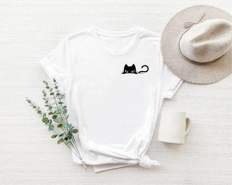 Cat Pocket Shirt, Cat Shirt, Cat Lover Shirt, Pocket Cat Tshirt, Gift for Cat Mom, Kitty in Pocket Tee, Shirt for Cats Lover, Cat Mom Shirt image 3