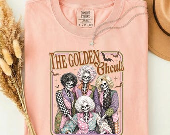 The Golden Ghouls Shirt, Funny Spooky Friends Graphic Tee, Halloween Skeleton Comfort Colors T-Shirt Gift for Retro TV Fans