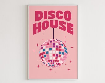 Disco House Retro Wall Art, Retro Quote Wall Print, Retro Funky Wall Decor, Large Printable Art, Poster Home Decor, Groovy Wall Art