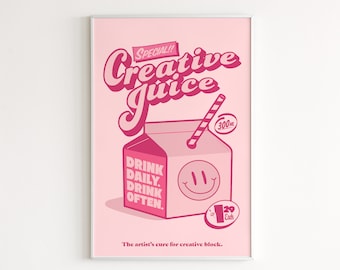 Creative Juice Retro Wall Art, Pink Retro Quote Wall Print, Digital Download Print, Retro Wall Decor, Large Printable Art, Poster Home Decor