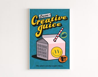 Kreative Juice Retro Wandkunst, Retro Zitat Wanddruck, digitaler Download Druck, Retro Wanddekoration, große druckbare Kunst, Digitaldruck