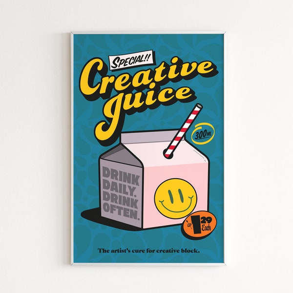 Creative Juice Retro Wall Art, Retro Quote Wall Print, Digital Download Print, Retro Wall Decor, Large Printable Art, Digital Print