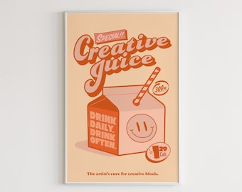 Kreative Juice Retro Wandkunst, Retro Zitat Wanddruck, digitaler Download Druck, Retro Wanddekoration, große druckbare Kunst, Digitaldruck