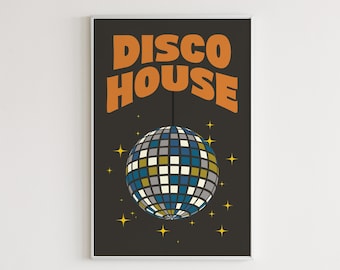 Disco House Retro Wall Art, Retro Quote Wall Print, Digital Download Print, Groovy Wall Decor, Large Printable Art, Groovy Wall Art
