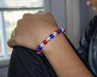 USA Themen 8 mm Armband mit Kreuz Charms | Unisex | Handmade Schmuck