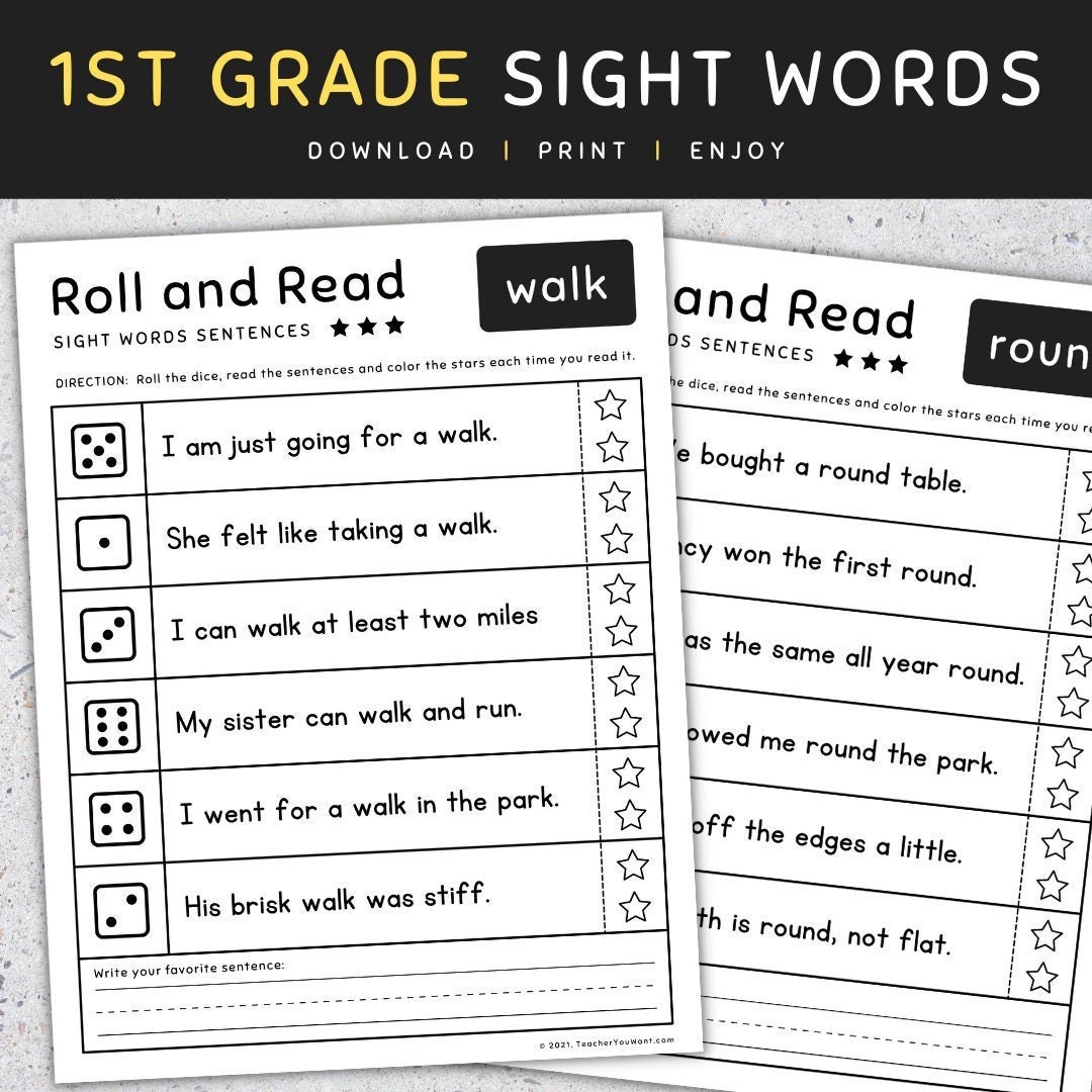1st grade sight words first grade roll and read worksheets etsy