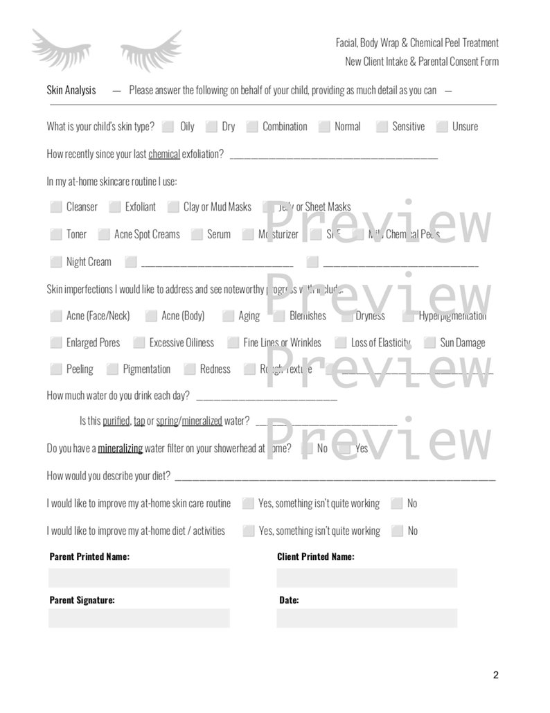 Parental Version Facial, Body Wrap, Chemical Peel Intake New Client ...