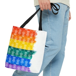 Disc Golf Baskets Rainbow, AOP Polyester Tote Bag