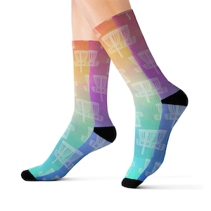 Disc Golf Pattern Rainbow Socks, Disc golf Basket design, Disc golfer gift, Frisbee golf apparel