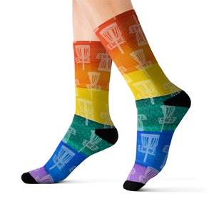 Disc Golf Pattern Rainbow Socks, Disc golf Basket design, Disc golfer gift, Frisbee golf apparel