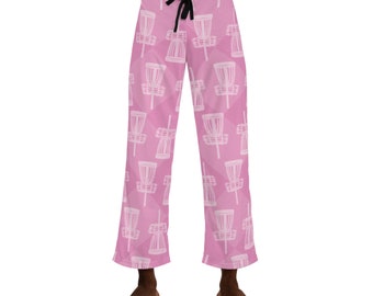 Disc Golf Lounge Pants, Pajama Pants, Disc Golf Basket, Soft Pink Pajama pants