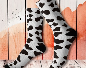 Cow Print Pattern Socks, Cow Lover design, Gen Z Moo Dalmation Print Black and White Spots