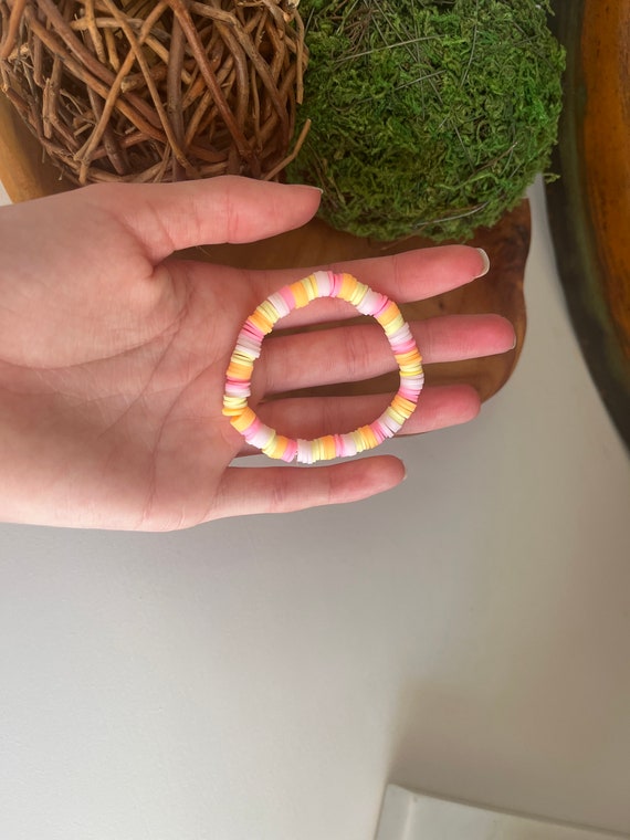 Pink Green Yellow Clay Beaded Bracelet