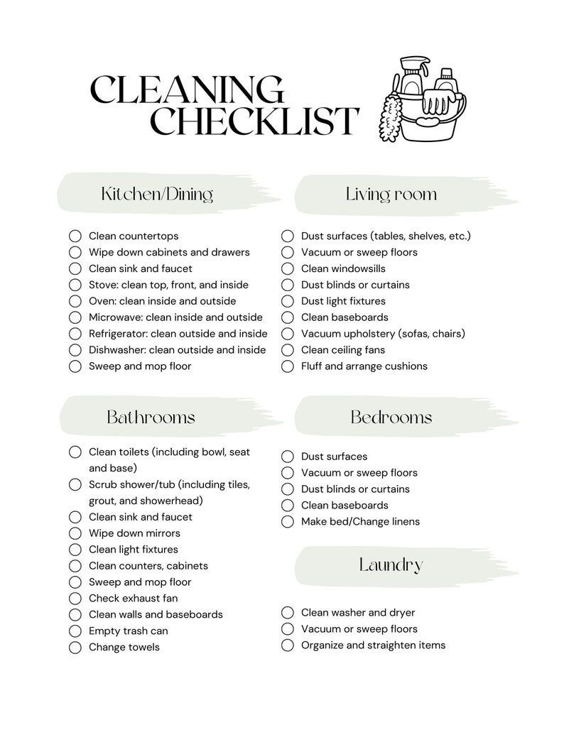 Printable Cleaning Checklist - Etsy