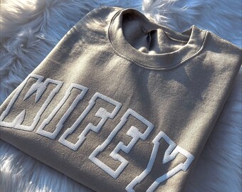 Wifey sweatshirt, Embossed Wifey sweatshirt, Wifey gift, Honeymoon Shirt, Wifey Crewneck sweatshirt, Bridal Shower gift, Mrs Sweatshirt