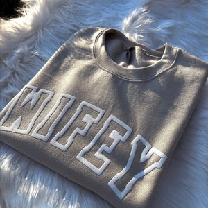 Wifey sweatshirt, Embossed Wifey sweatshirt, Wifey gift, Honeymoon Shirt, Wifey Crewneck sweatshirt, Bridal Shower gift, Mrs Sweatshirt