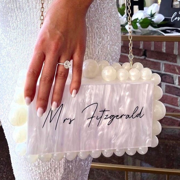 Acrylic Box Clutch | Personalized Clutch | Custom Clutch bag | Bridal Purse | Mrs Clutch | | Honeymoon Clutch, Bride Accessory, Bridesmaid