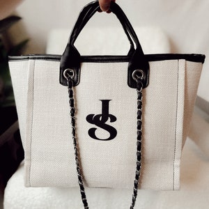Personalized Bridesmaid Beach Bag,Custom Beach Bag, Chain Monogram,Holiday,Travel, Airport Beach Bag, Gifts For Her, Bride,Initial Bag image 3