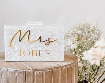 Personalized Acrylic Clutch, Box Clutch, Custom Mrs. Clutch, Bridal Clutch, Custom Bride Clutch, Mrs. Purse, Acrylic Purse, Acrylic Clutch