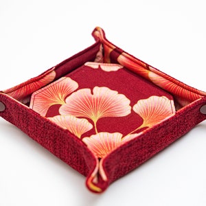 Red Ginkgo Leaves Coaster Set, Japanese & Hawaiian Fabric Coasters With Holder, Holiday Gift Set