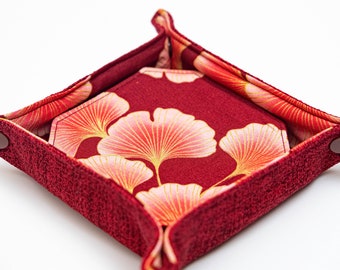 Red Ginkgo Leaves Coaster Set, Japanese & Hawaiian Fabric Coasters With Holder, Holiday Gift Set