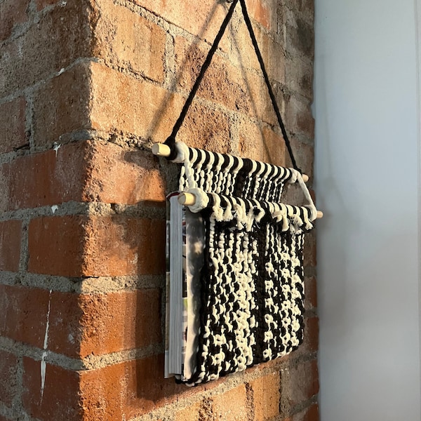 Macrame Book Hanger, Macrame Book Holder, Boho Home Decor, Farmhouse Decor, Minimalist Planter, Vintage, Organizer Mail Holder, Magazine