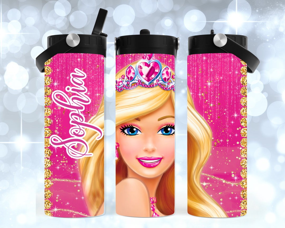 Barbie Tumbler Water Bottle Pink Tumbler Lets Go Party Etsy