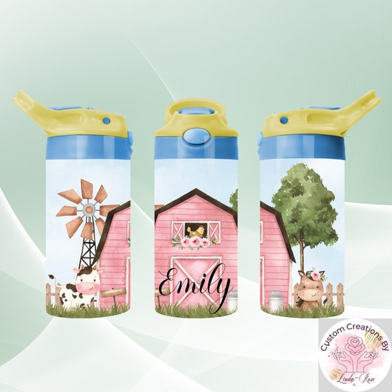 Kids Cute Farm Animal Pink Sippy Cup/ Toddlers Tumbler 12 Oz Stainless  Steel