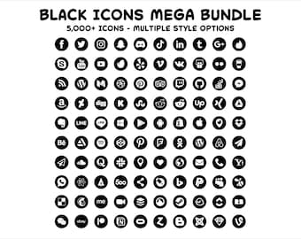 Zwarte pictogrammen SVG-bundel, meer dan 5000 pictogrammen, Circut Ready, Blog Icons, Clip Art, PNG, Website Icons, Digital Files, Instant Download