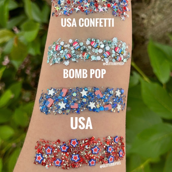 USA HAIR GLITTER - Red white and blue/ festival/parade/body glitter/party