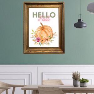 Hello Fall: Printable wall art, fall, autumn, pumpkin, light colors, beautiful, simplistic