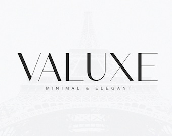 May include: Black and white logo with the text "VALUXE" in a minimalist and elegant font style. The text "MINIMAL & ELEGANT" appears below the logo.