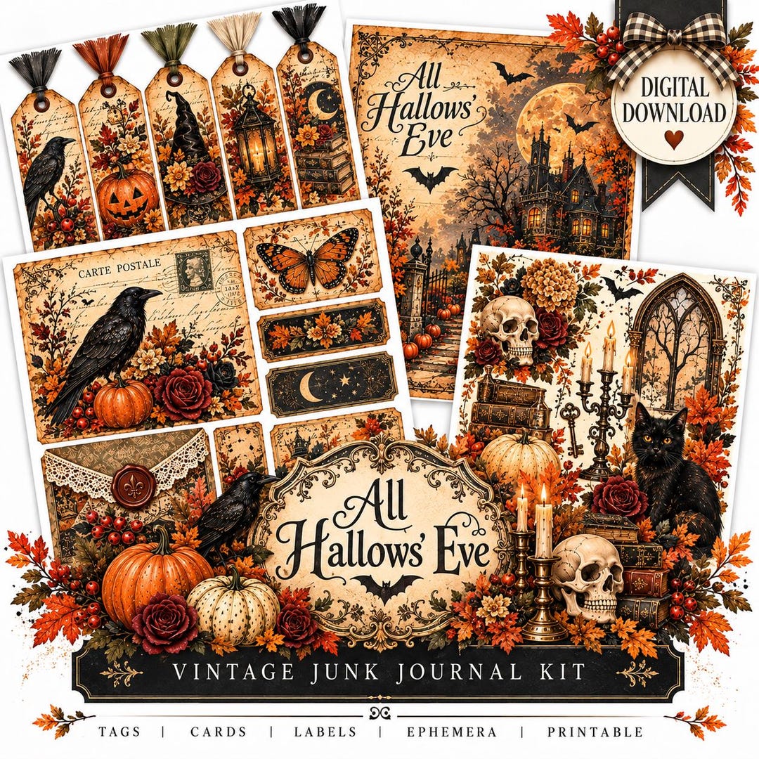Victorian Halloween Junk Journal Kit, Printable Ephemera, Gothic ...