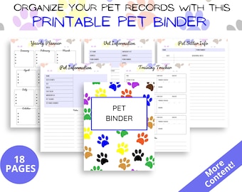 Printable Pet Binder, Training Tracker, Pet Records, Organize Pet Records