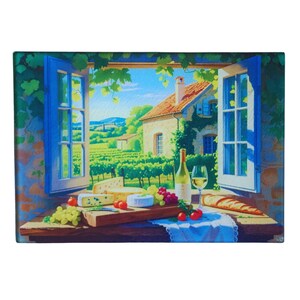 Vineyard View Tempered Glass Cutting Board, Wine Lover Kitchen Decor