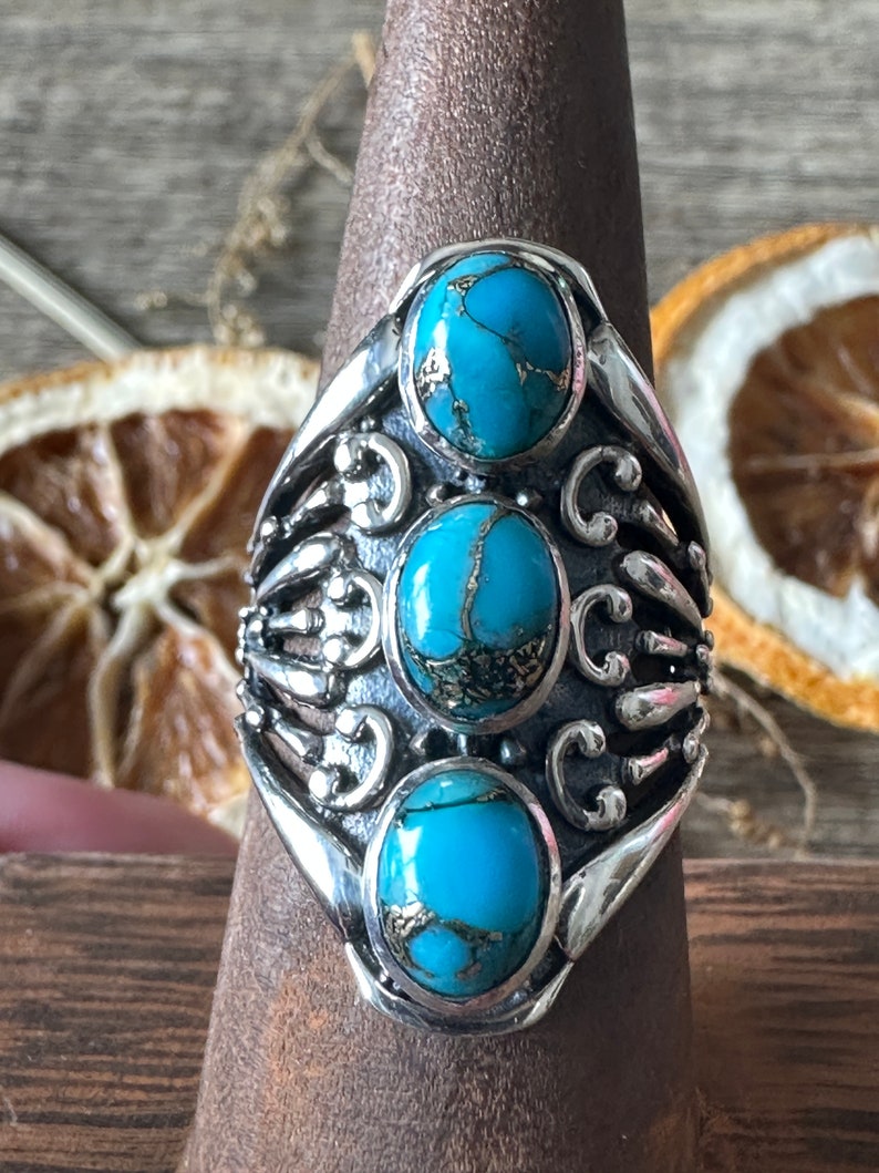 Beautiful Kings Man Turquoise 3 Stone Ring .925 Silver Ring Size 8 - Etsy