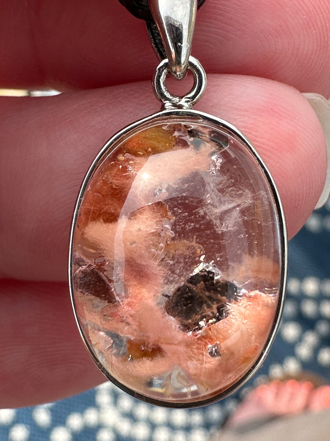 AAA Quality Rutile Pink Rabbit Hair Black Mica and Inner Quartz Pendant ...