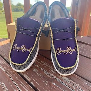 Custom Crown Royal Hey Dudes, Herren und Damen, kostenloser Versand, Auswahl aus lila, orange oder grüner Kronen-Königstasche
